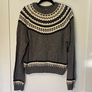 Tularosa Gray and Cream Fair Isle Crewneck Sweater